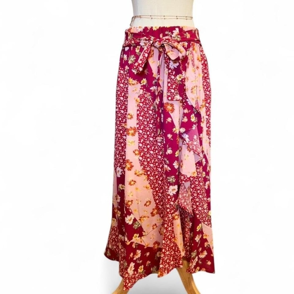 Chris & Carol Floral‎ Maxi Midi Skirt Size 1X Boho Festival Patchwork Ruffled
